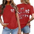 thumbnail image 2 of America 250 Shirt Women Independence Day Bow Knot Print Crew Neck Short Sleeve Tops for Everyday Wear Women's T Shirts Red L, 2 of 4