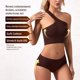 thumbnail image 4 of Gibobby Trajes de entrenamiento Conjuntos de entrenamiento para mujer, 2 piezas, sin costuras, sexy, un hombro, sujetador deportivo, cintura alta, pantalones cortos, GMY Yoga,(Café, L), 4 of 5