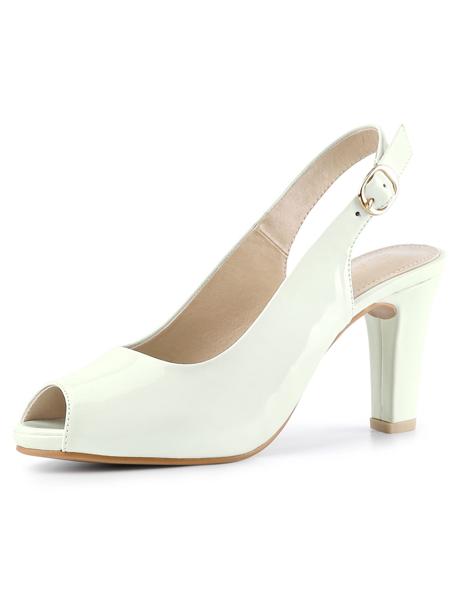 white slingback block heel