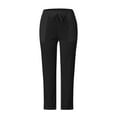 thumbnail image 5 of vigerkar Women's Linen Capri Pants with Drawstring Petite Summer Beachwear Lightweight Elastic Waist Pants Black, XXL, 5 of 6