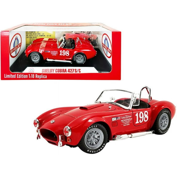 1965 Shelby Cobra 427 S/C Convertible #198 Red ACME Exclusive 1/18 Diecast Model Car by Shelby Collectibles
