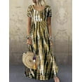 thumbnail image 1 of Robe d'Été pour Femme Robe de Plage Robe Ample Robe Maxi Robe Bohème Teinture sur Nœuds à Manches Courtes Robe à Col Ras du Cou, 1 of 1