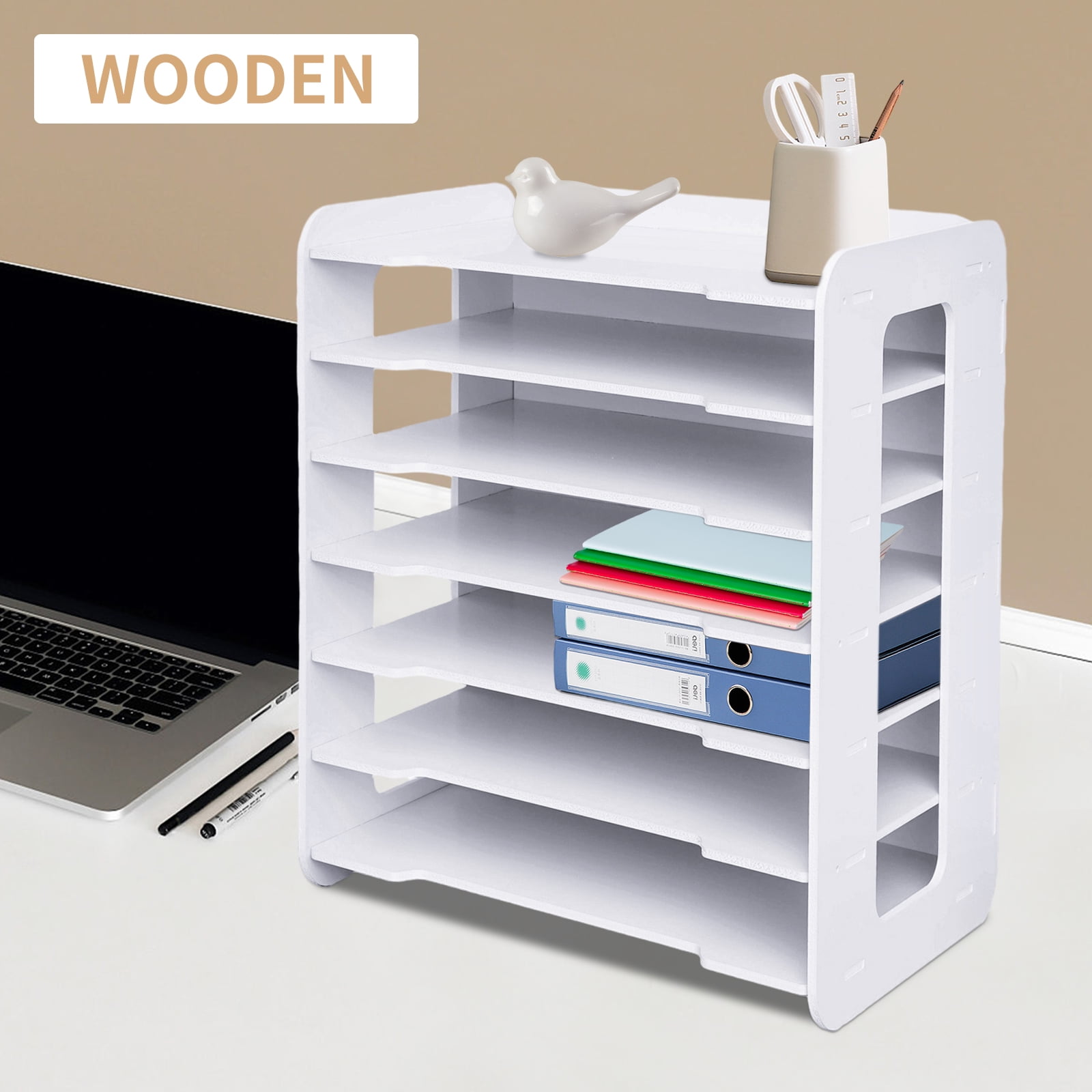 Desk File Organizer 7 Tier Paper Organizer Letter Tray Document Paper Sorter Storage Rack for Letter/A4 Office File Folder