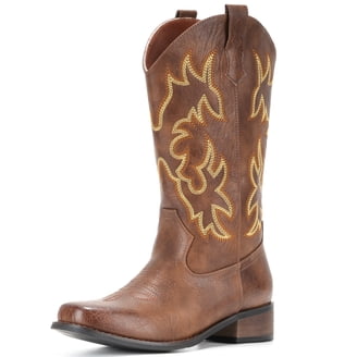 Old West Cowboy Boots Men 8 EE Brown Suede Leather Square Toe Embroidery Western Justin Men main image 2