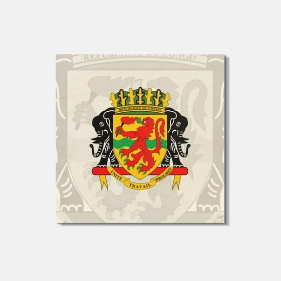 Congo Republic Coat Of Arms 4'' X 4'' Square Wooden Coaster