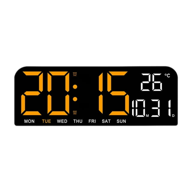 Reloj digital grande con LED y alarma fuerte para montaje en pared con fecha, semana y temperatura Naranja
