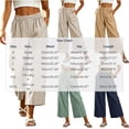 thumbnail image 3 of Women's Linen Cropped Wide Leg Pants, Button Elastic Waist, Side Pockets, Breathable Loose Capri Trousers For Summer Daily Wear Navy,L, 3 of 9