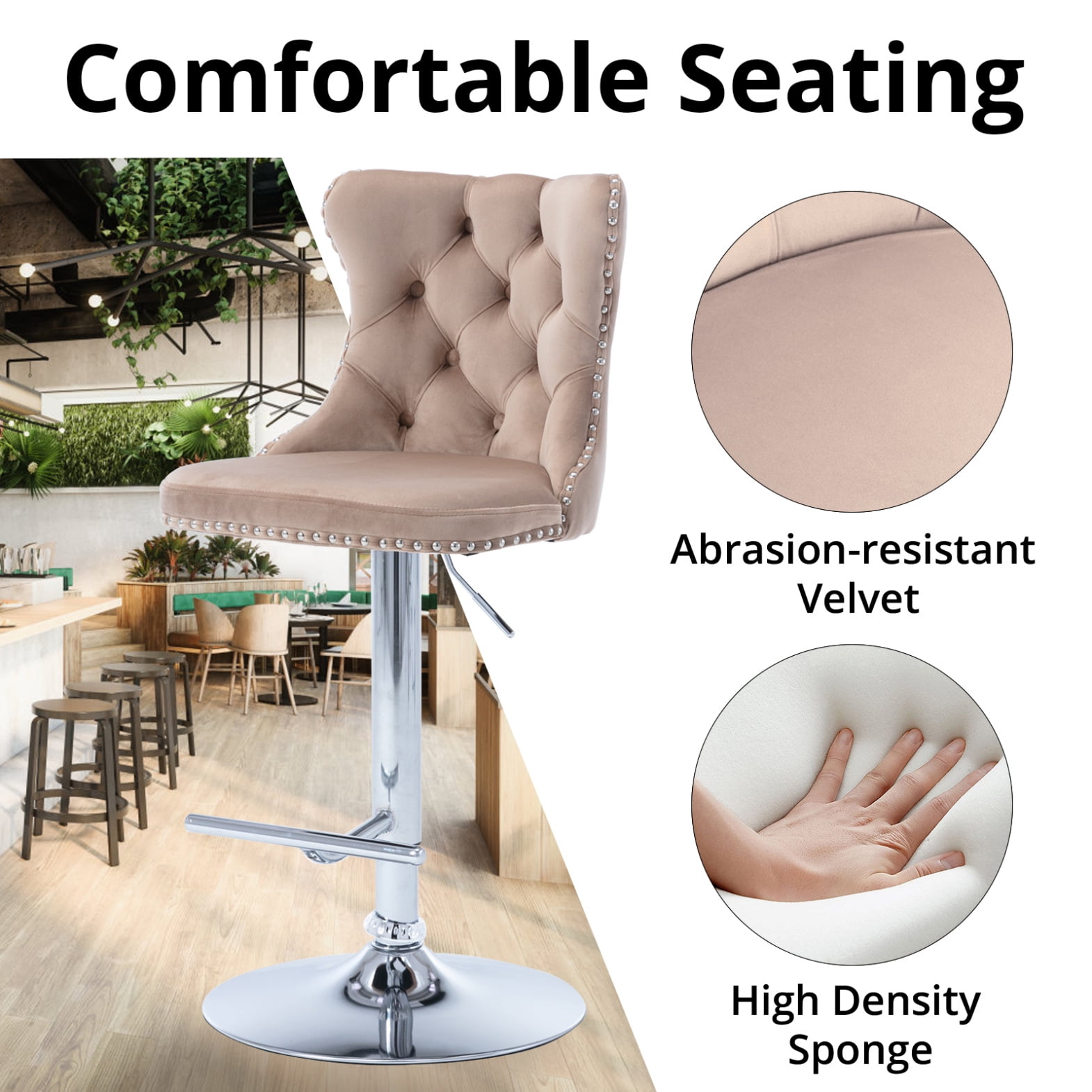 Pink Velvet Velvet Studded Bar Stools Swivel Bar Stools Set Of