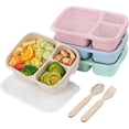 thumbnail image 1 of Paquete de 4 loncheras Bento, contenedores de preparación de comidas de 3 compartimentos, loncheras para niños adultos, alimentos reutilizables de plástico duradero, 1 of 5