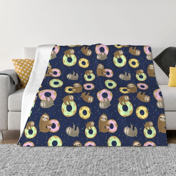 Naloa Sloth with Donuts Flannel Blankets - Thick and Warm Blanket for Winter, Soft Fuzzy Plush King Blanket for All Seasons40"x30"