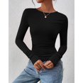 thumbnail image 4 of FreshPretty Womens Tops Dressy Casual Workout Outfits Fall Long Sleeve Shirts Boat Neck Ruched Bodycon Going Out Top, 4 of 10