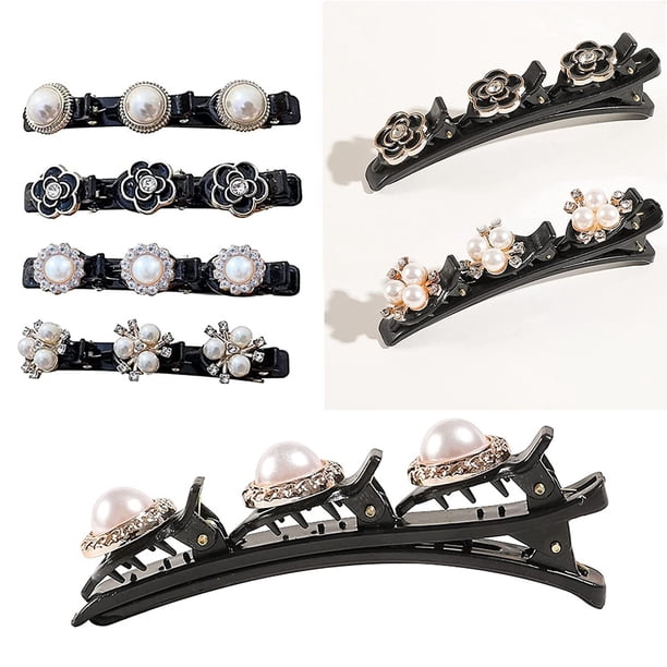 Pinzas para el cabello trenzadas para mujeres, pinza para el cabello trenzada con piedra de cristal brillante, pinzas para el cabello Rsvelte de 4 piezas, pasadores para el cabello rotos con forma de JAMW Sencillez