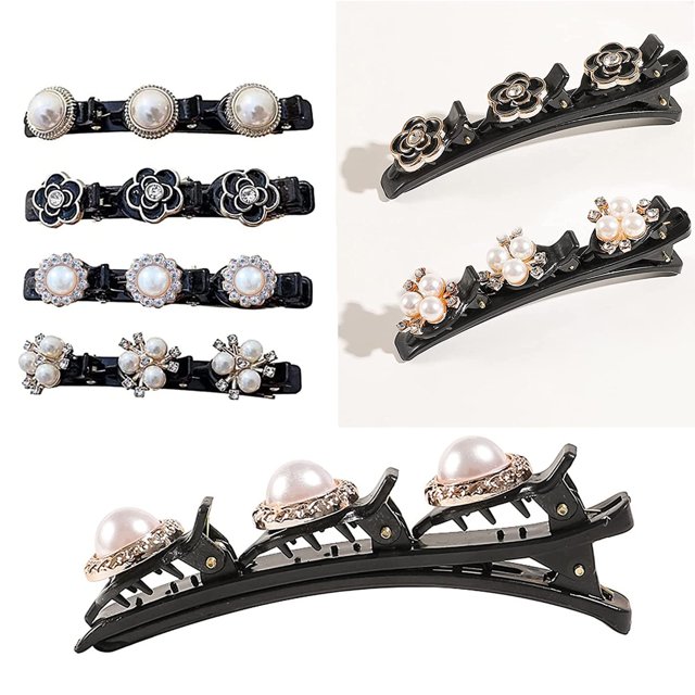 Pinzas para el cabello trenzadas para mujeres, pinza para el cabello trenzada con piedra de cristal brillante, pinzas para el cabello Rsvelte de 4 piezas, pasadores para el cabello rotos con forma de JAMW Sencillez