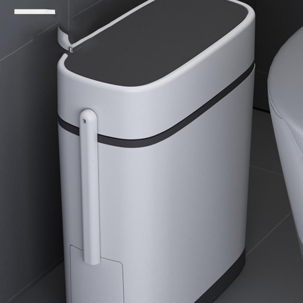 Giaone 14L Bathroom Trash Bin Trash Can With Lid & Featuring Toilet Brush Holder