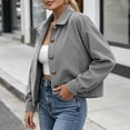 thumbnail image 6 of MLCDZ Womens Corduroy Jacket Cropped Fall Long Sleeve Button Down Turn collared Coat Casual Lightweight Solid Color Bomber Outerwear with Pockets, 6 of 9