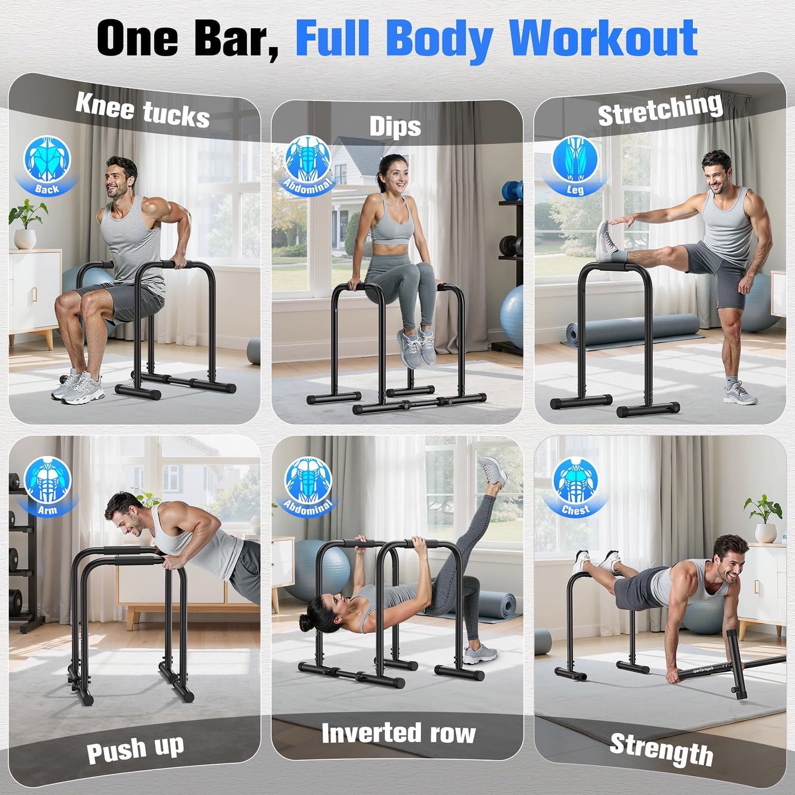PROHIKER Adjustable Dip Bar Station, Heavy Duty Dip Stands Fitness Workout Dip Bar Station for Home Gym, Multifunctional Calisthenics Workout Equipment