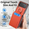 thumbnail image 4 of ELEHOLD Leather Wallet Case for Samsung Galaxy Z Flip 4 5G with Card Slot Finger Ring Holder Slim Thin Premium PU Leather Anti-Scratch Shockproof Protective Case for Men Women, Orange, 4 of 8