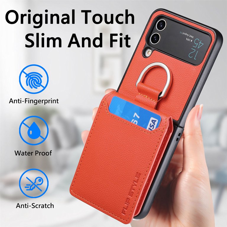 PU Leather Wallet Case with Finger Ring for Samsung Smartphones