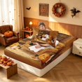 thumbnail image 4 of Homewish Halloween Spooky Animal Twin Sheets, Pumpkin Lantern Ghost Bedding, Brown Orange Cream, 3 Pieces (1 Flat Sheet, 1 Fitted Sheet and 1 Pillowcase), 4 of 5
