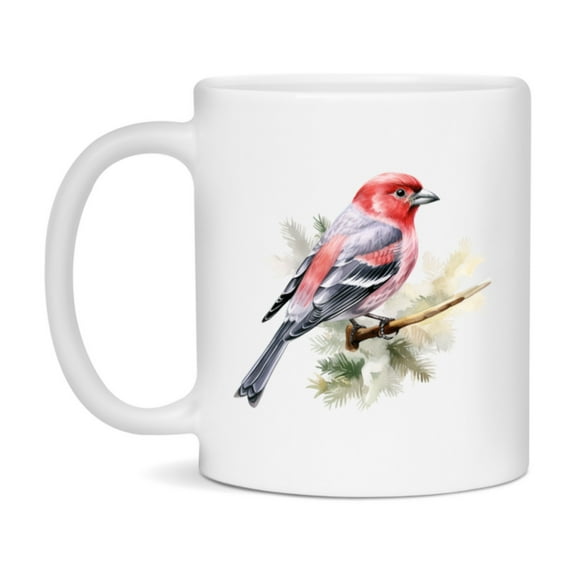 Bird Watching Mug, Pine Grosbeak Song Bird Mug, 11oz or 15oz White Ceramic Coffee Mug Gift for Bird Watchers