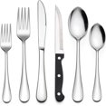 thumbnail image 1 of 36-Piece Cutlery Set with Steak Knives, Stainless Steel Flatware Set for 6, Fancy Silverware Eating Utensils Tableware, Include Fork Spoon Knife, Mirror Finish, Dishwasher Safe, 1 of 7