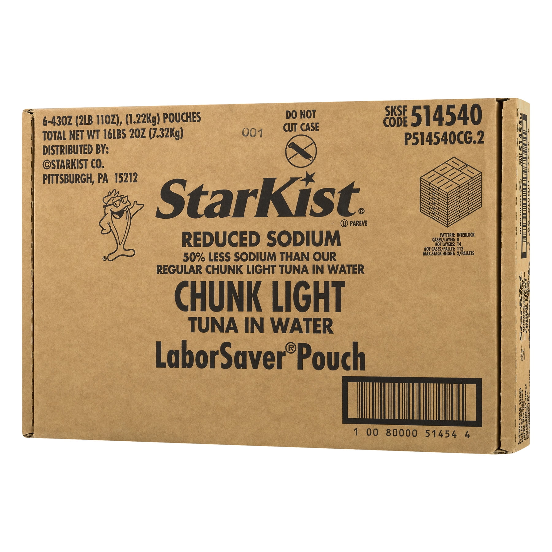 StarKist® Reduced Sodium Chunk Light Tuna In Water - 43 oz Pouch (6-Pack)