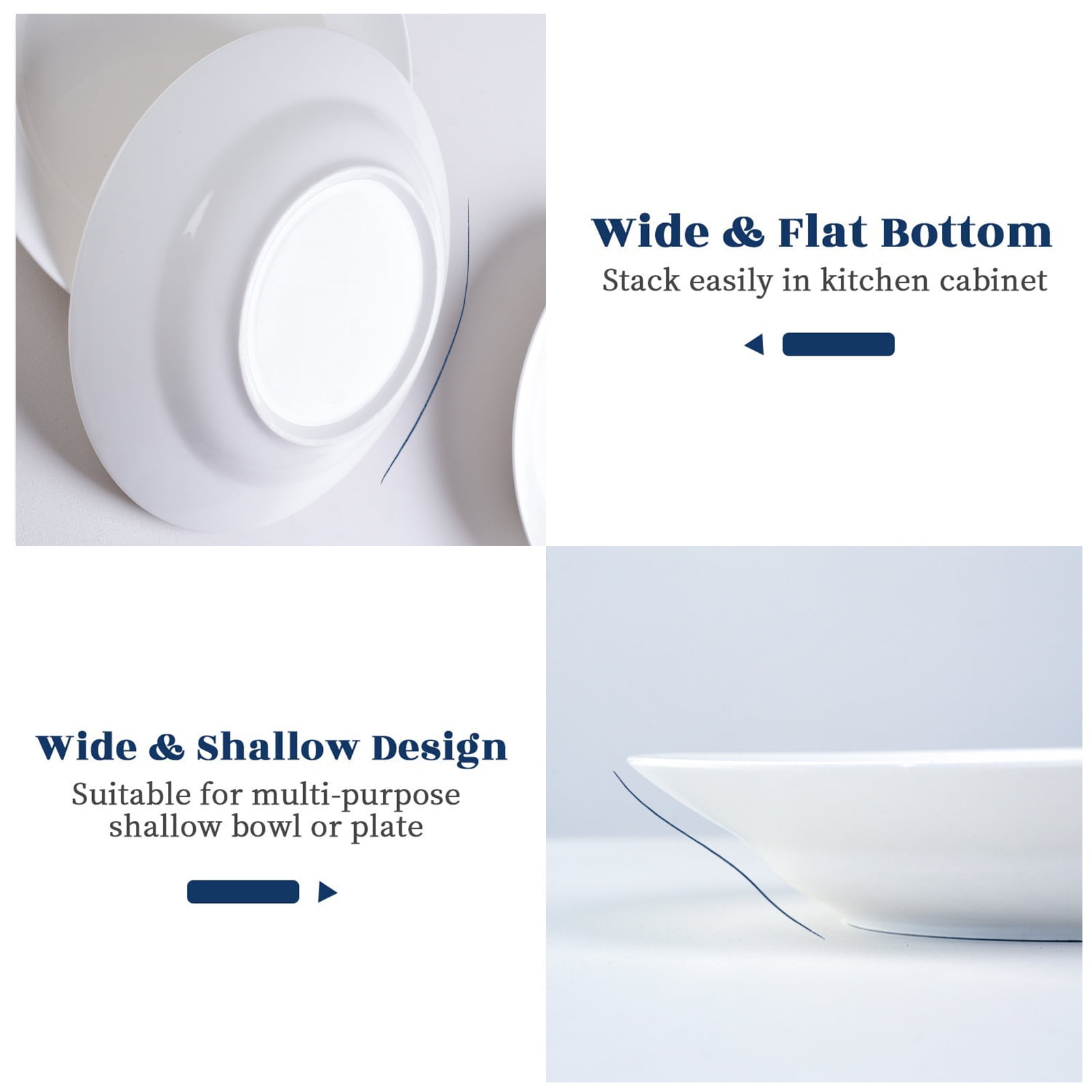 Hendoct 6-Piece 9-Inch Pure White Ceramic Soup Plates, 21oz Deep Round Dinner Plates, Microwave & Dishwasher Safe