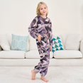 thumbnail image 6 of Fluffy Pajamas Set Fuzzy Winter Warm Pj Sets Pullover Tops and Long Pants Purple Abstract Leaves Small, 6 of 8
