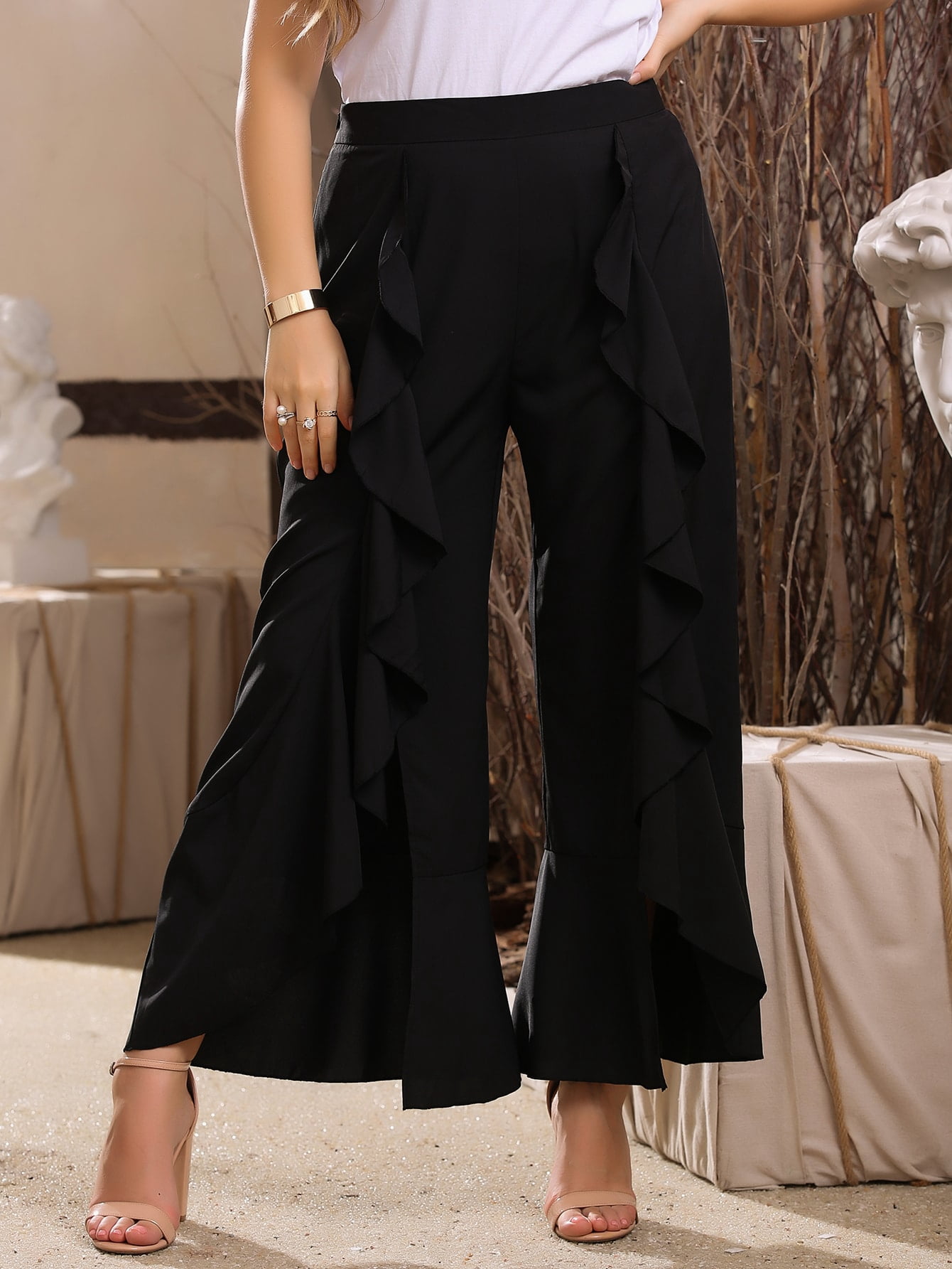 Women's Plus Ruffle Trim Split Hem 