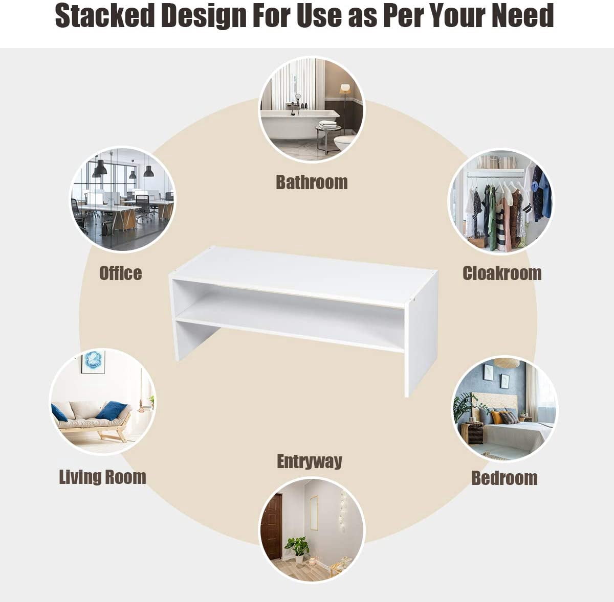 Giantex 3-in-1 Shoe Rack, 5-Tier Shoe Organizer, Wood Storage Shelf for Shoes, Multi-Shape Shoes Shelves Ideal for Entryway Hallway Bathroom Living Room (White)