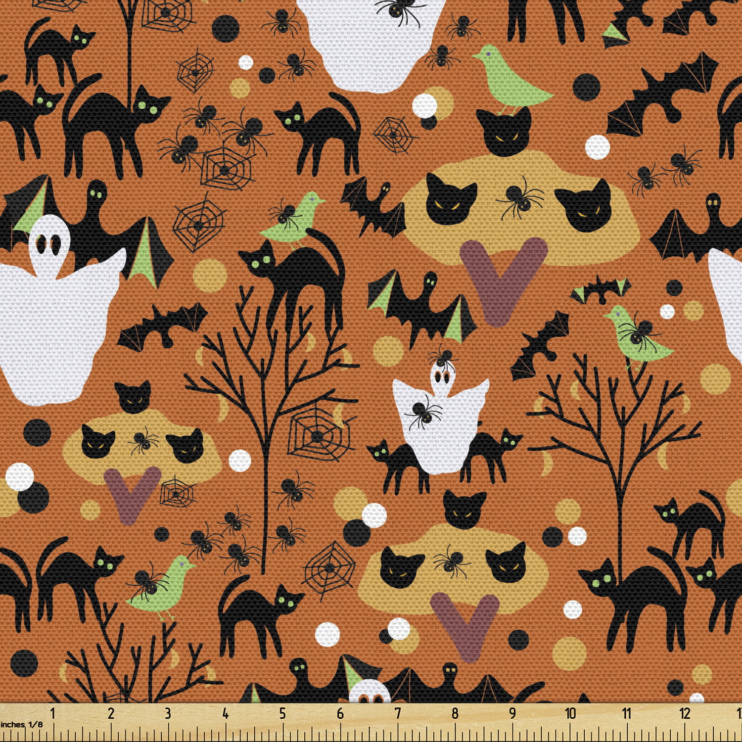 Fabric Traditions Cotton YARD Halloween Black & Orange Bats with Glitter 