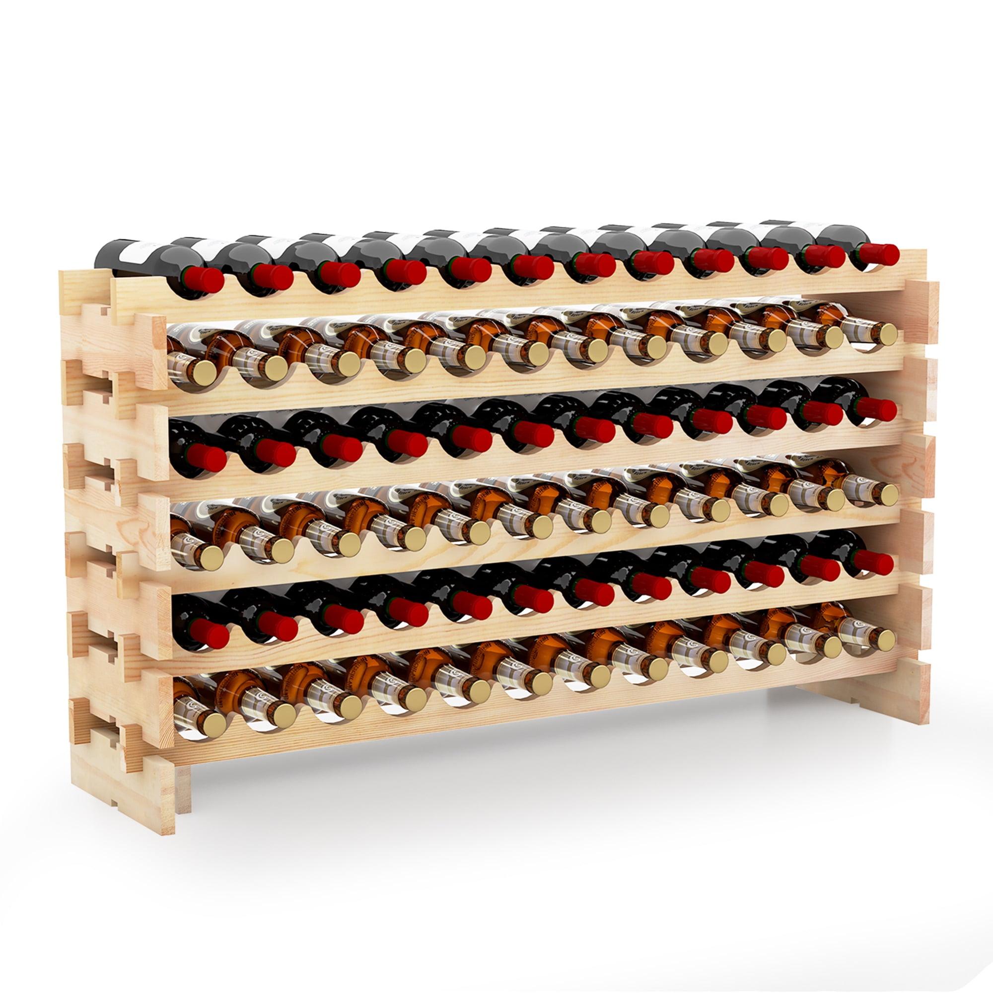 72 Bottle Wood Wine Rack Stackable Storage 6 Tier Storage Display Shelves Walmart