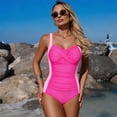 thumbnail image 2 of Tummy Control One Piece Swimsuits - Scalloped Vintage Bathing Suits for Women Square Neck Ruched Slimming 2026 Hot Pink S, 2 of 5
