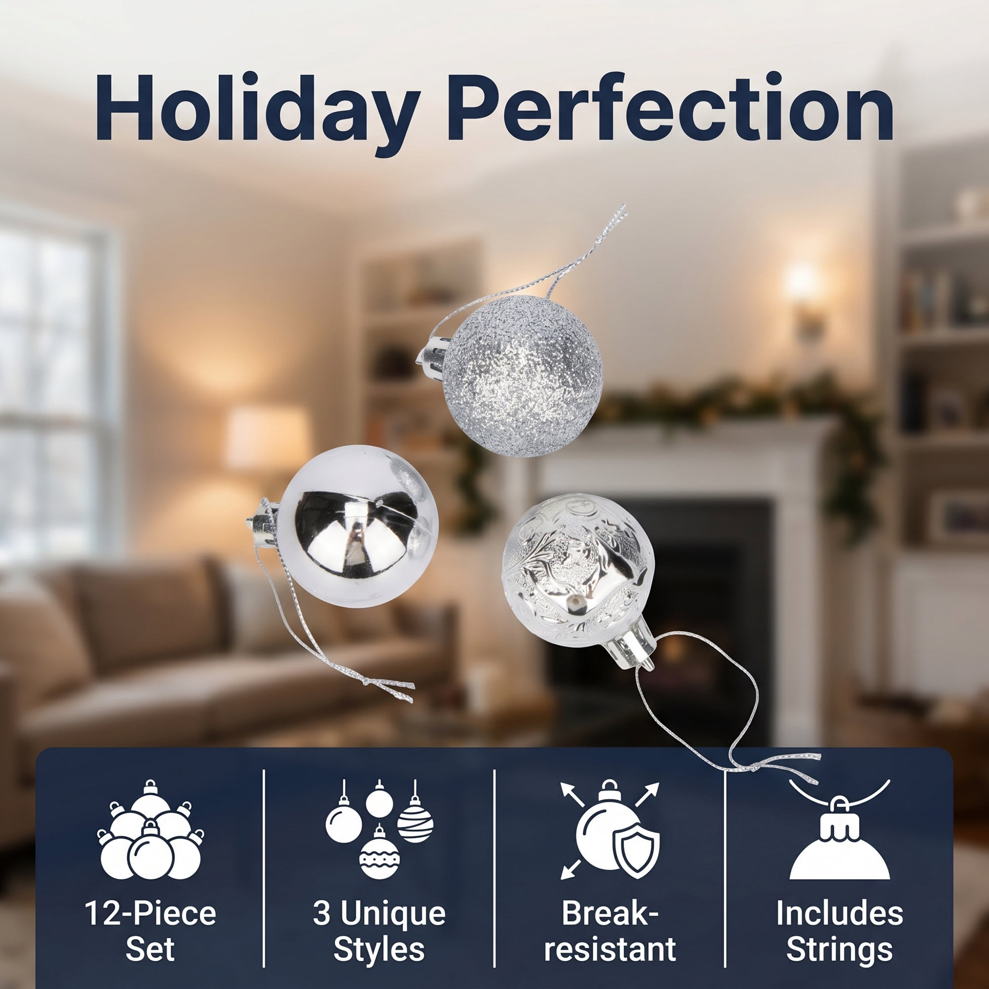 Unique Bargains 12Pcs Christmas Tree Ornaments Hanging Baubles Shatterproof White 1.6"