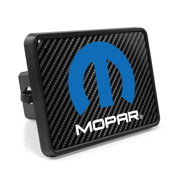 Mopar Logo UV Graphic Carbon Fiber Look Metal Face-Plate on ABS Plastic 2 Tow Hitch Cover