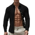 thumbnail image 5 of ZZHZGZ 4Th of July Mens Beach Clothes Mens Fashion Casual Cot Ton and Buckle Solid Color Nine Sleeve Shirt Shirt Top Late July Black Mens Undershirts Xxxl, 5 of 8