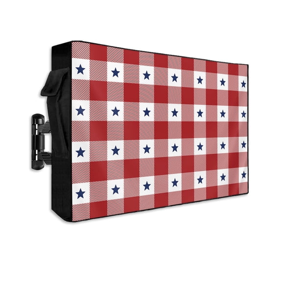 4th of July Outdoor TV Cover 40 to 43 Inch Weatherproof, Independence Day Red White Plaid Blue Star 600D Oxford TV Covers with Waterproof Zipper, Outside Flat TV Screen Protector Size 40"Wx25"Hx4.5"D