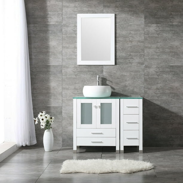 W White 36 Bathroom Vanity Wood, 36 White Vanity Combo