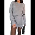 thumbnail image 1 of Vestido Tipo Suéter de Punto con Cuello Redondo de Color Liso para Mujer, Minivestido Retro. Gris M, 1 of 10