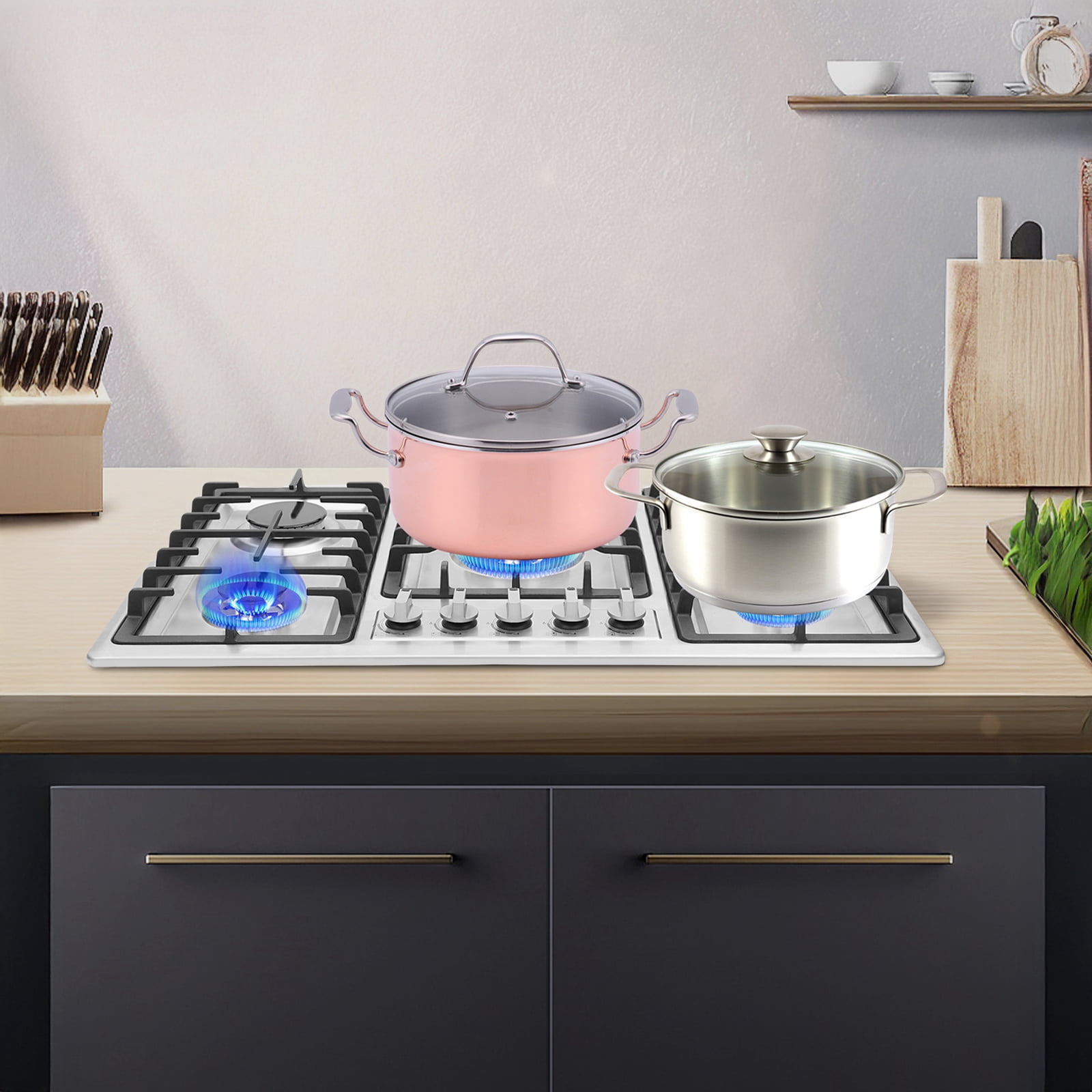 1 PCS 5 Burner Gas Stove, 5-Burner Gas Cooktop, Stainless Steel Gas Stove, used in home kitchens or commercial kitchens such as restaurants and hotels
