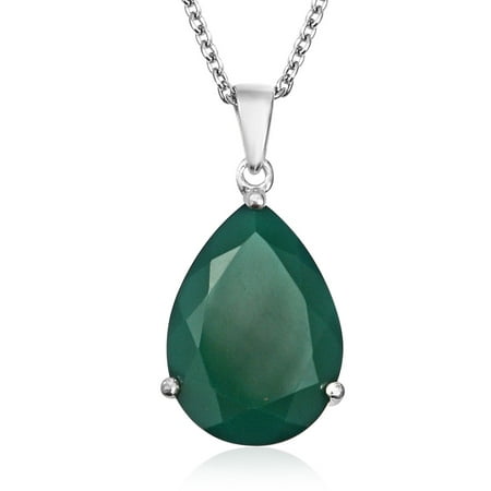 Chain Pendant Necklace Pear Green Onyx Stainless Steel Costume Gift Jewelry Size 20