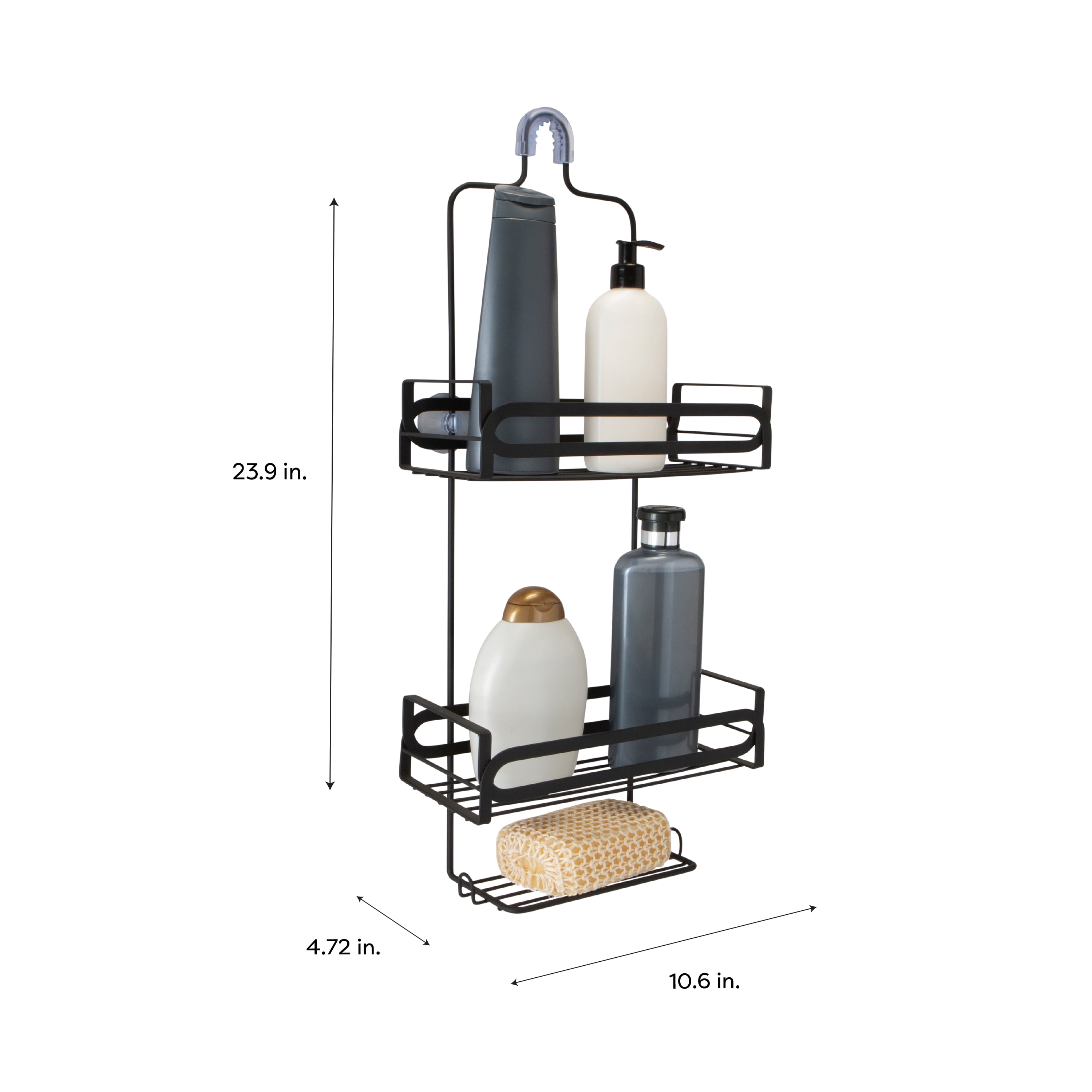 ELLE Paris Noir 3 Shelf Steel Shower Caddy, Black