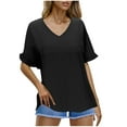 thumbnail image 2 of Neewe Womens Summer Tops Short Sleeve Basic Casual V Neck Loose Fit Solid Color T Shirts Trendy Fashion 2026, 2 of 7