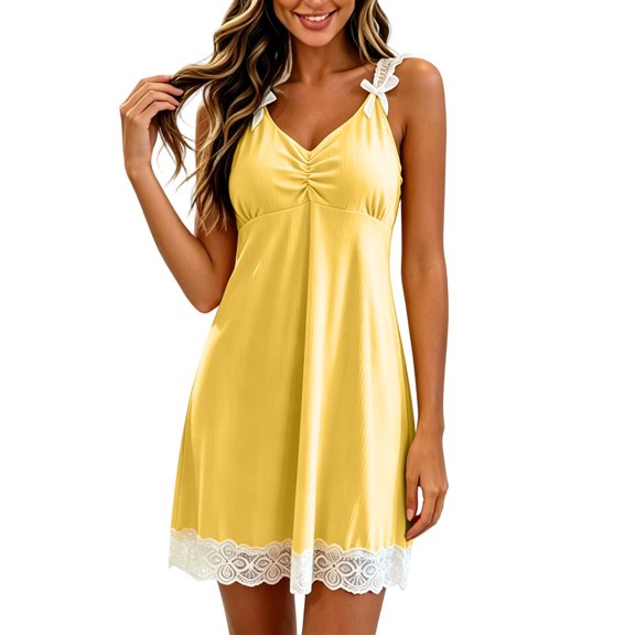 Nightgowns for Women Sexy Sleep Shirt Sleeveless Bow Lace Night Gowns Nightshirt Soft Sleepwear Pajams Dress
