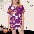 thumbnail image 2 of Shadoumai Halloween Pajamas Button Top Ghost Print Button Down Short Sleeve & Short Pants Outfit Silk 2-Piece Loungewear 2 Piece Summer Loungewear Nightwear Outfits, 2 of 4