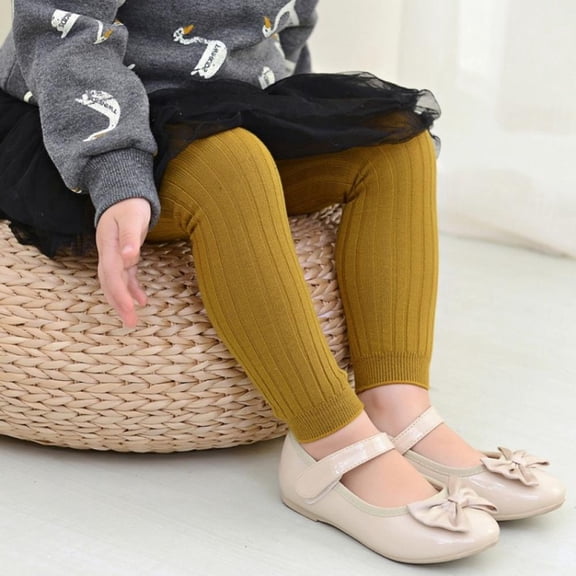 0-5Y Girls Solid Striped Thicken Knitted Leggings, Autumn Winter Baby Toddler Casual Slim Leggings