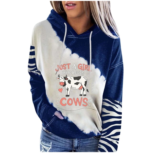 Suéter de manga larga con estampado de vaca y cuello redondo informal a la moda para mujer Pompotops gfhjh23940