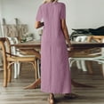 thumbnail image 7 of Tianiyouqing Maxi Dress Women Linen Trendy Short Sleeve Flowy Elegant Maternity Shift Dresses Zip Up V Neck Bohemian Cocktail Tank Dresses Purple L, 7 of 7