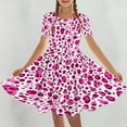 thumbnail image 4 of Pounoo New Girls Dresses Clearance Cute Print Round Neck Short Sleeve Mid-Length Summer Dresses Flounce Skin-Friendly Beach Dress for Girls, 4 of 7