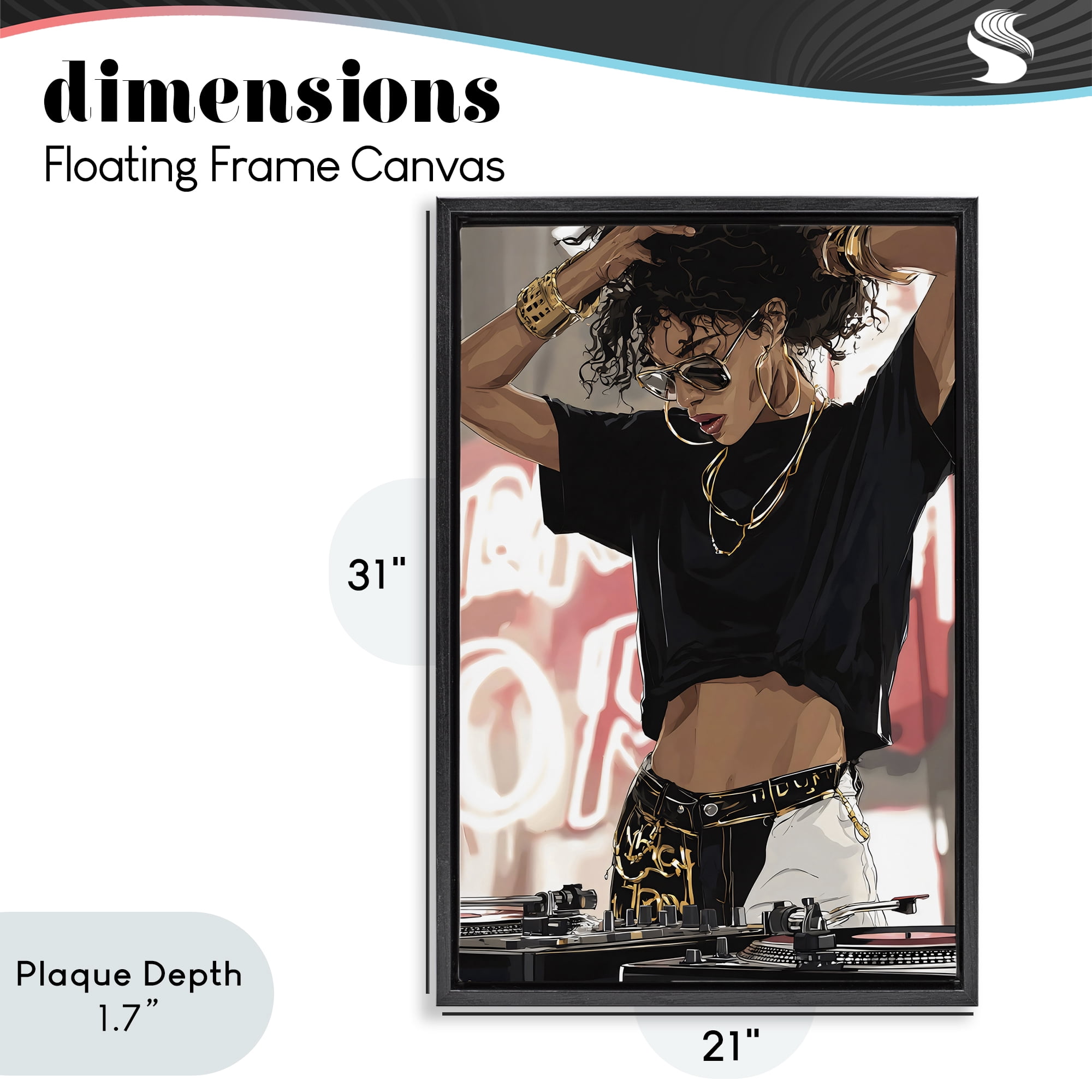 Stupell Industries Trendy Female DJ Musician Black Framed Floater Canvas Wall Art, design by Franklyn Gregory